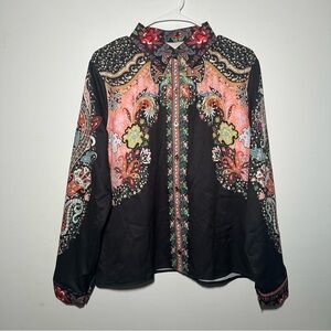 Colorful Floral Paisley Multicolor Art To Wear Button Down Shirt Blouse Size XL